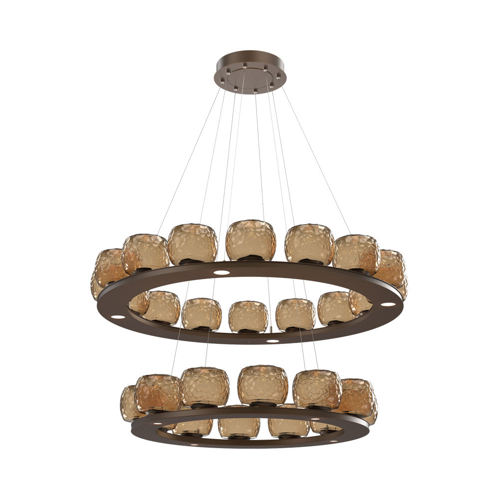 Vessel Two-Tier Ring LED Chandelier in Flat Bronze/Bronze Blown Glass.