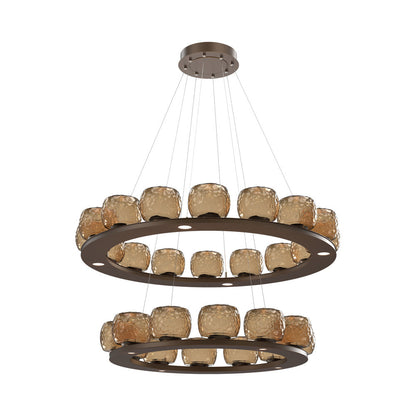 Vessel Two-Tier Ring LED Chandelier in Flat Bronze/Bronze Blown Glass.