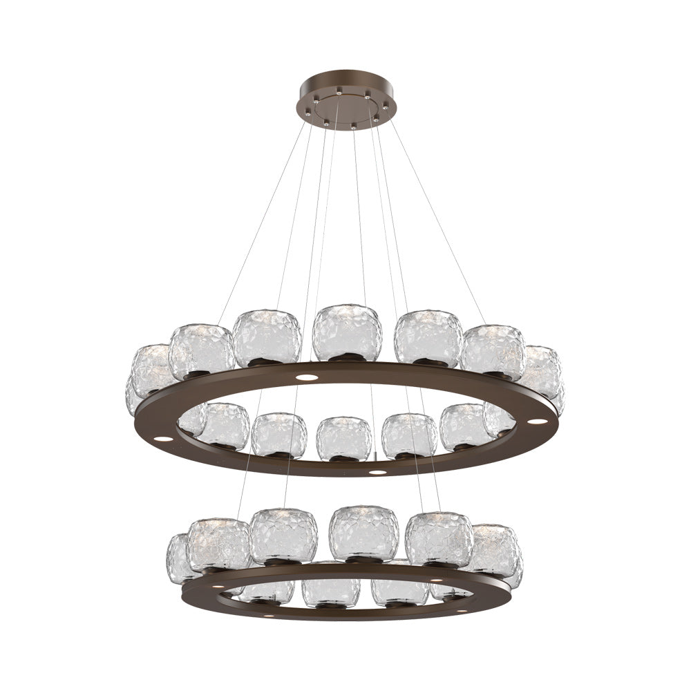 Vessel Two-Tier Ring LED Chandelier in Flat Bronze/Clear Blown Glass.