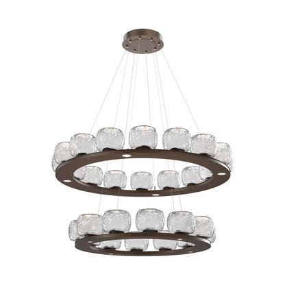 Vessel Two-Tier Ring LED Chandelier in Flat Bronze/Clear Blown Glass.