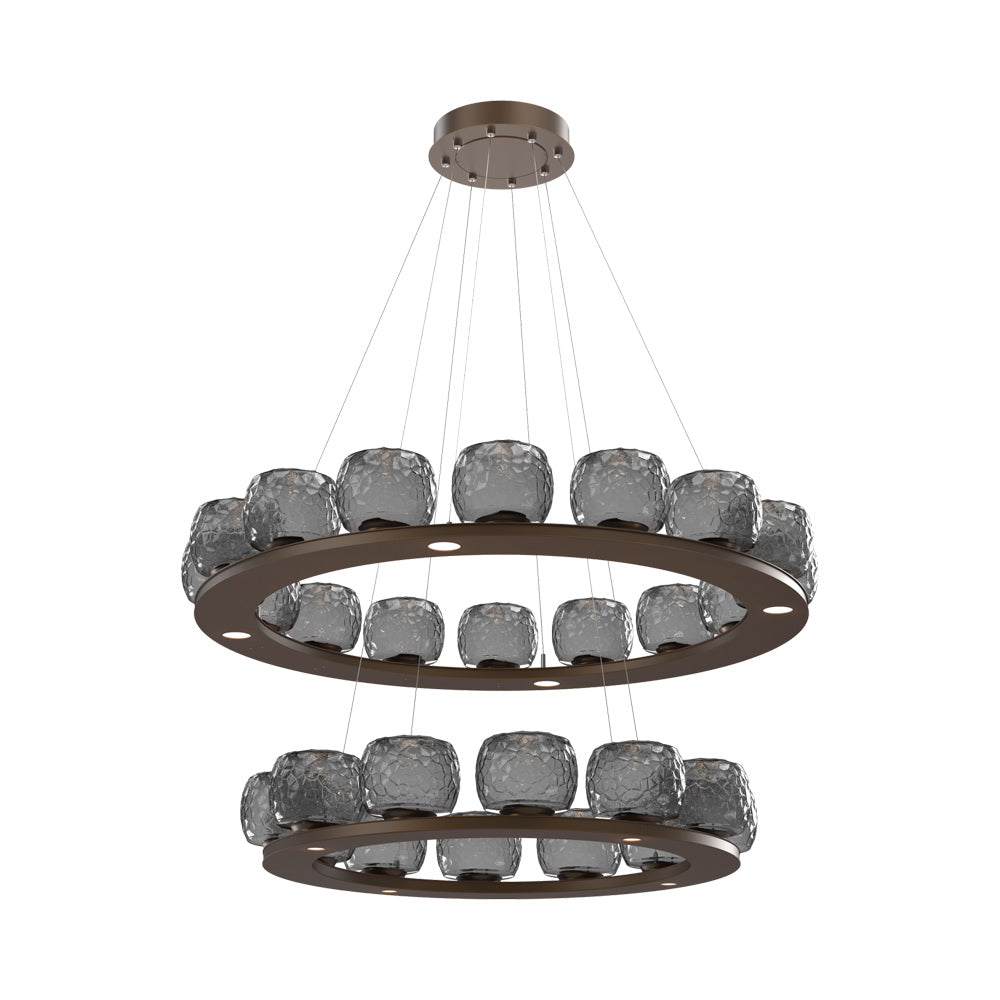 Vessel Two-Tier Ring LED Chandelier in Flat Bronze/Smoke Blown Glass.