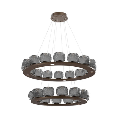 Vessel Two-Tier Ring LED Chandelier in Flat Bronze/Smoke Blown Glass.