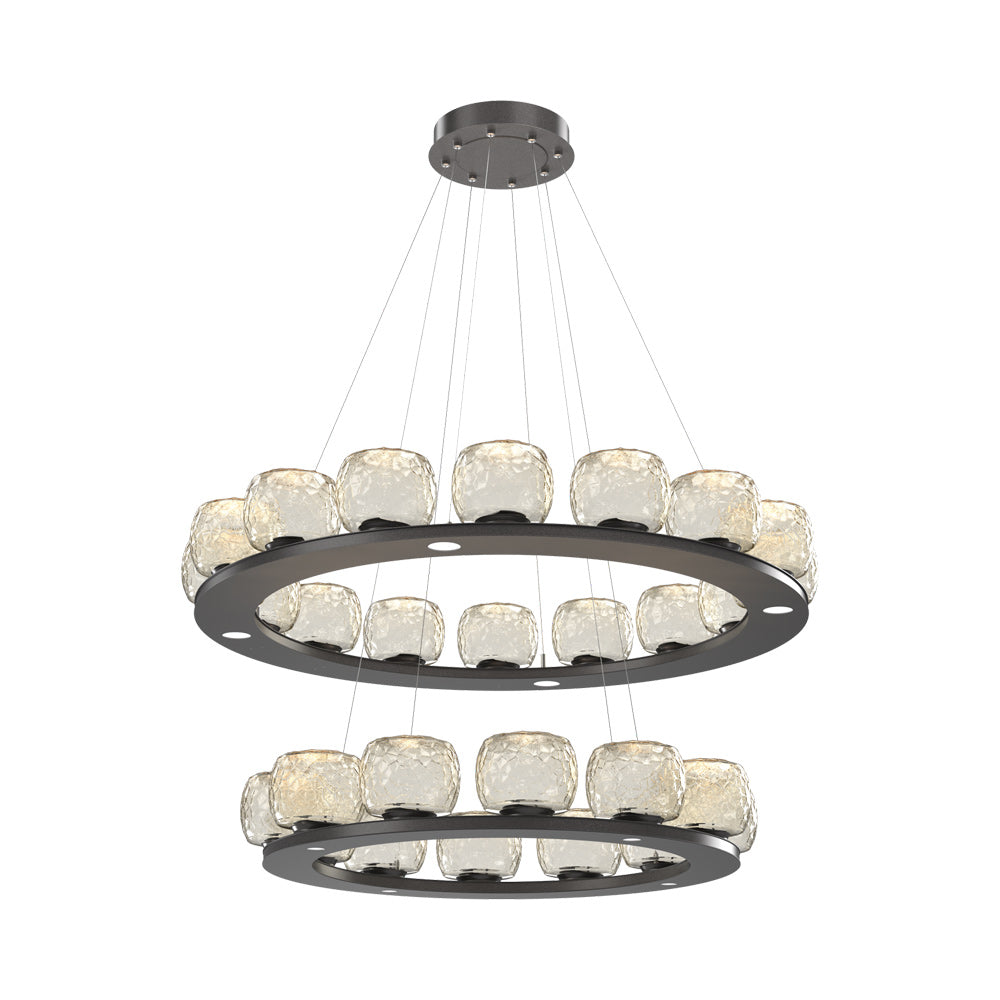 Vessel Two-Tier Ring LED Chandelier in Graphite/Amber Blown Glass.