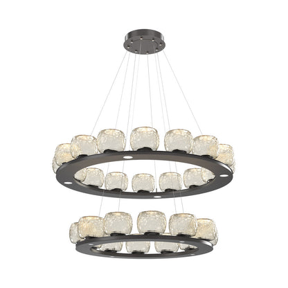 Vessel Two-Tier Ring LED Chandelier in Graphite/Amber Blown Glass.