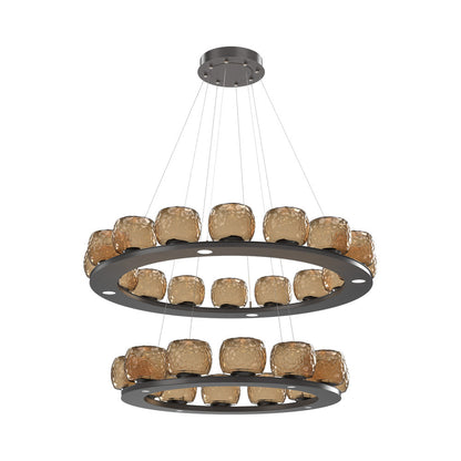 Vessel Two-Tier Ring LED Chandelier in Graphite/Bronze Blown Glass.