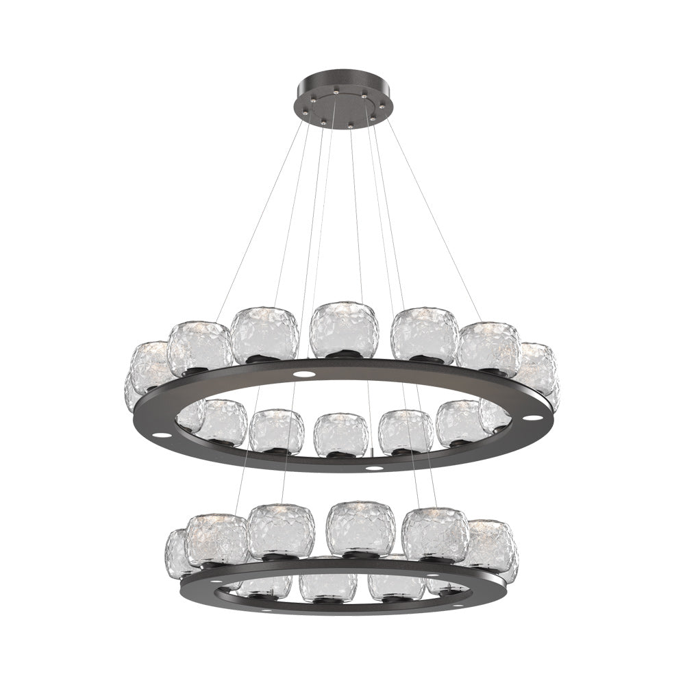 Vessel Two-Tier Ring LED Chandelier in Graphite/Clear Blown Glass.