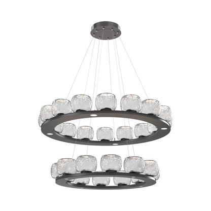 Vessel Two-Tier Ring LED Chandelier in Graphite/Clear Blown Glass.