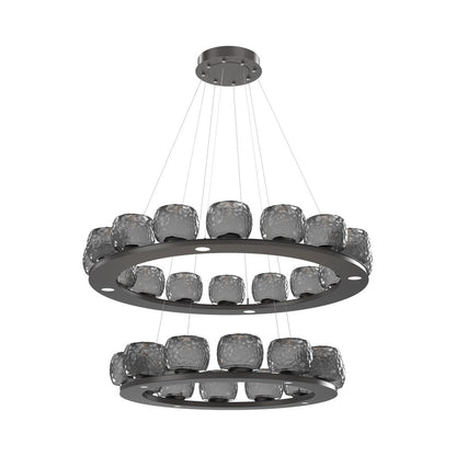 Vessel Two-Tier Ring LED Chandelier in Graphite/Smoke Blown Glass.