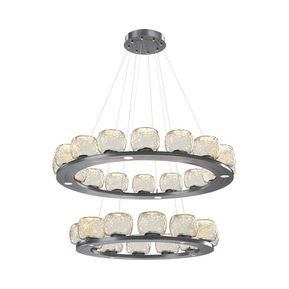Vessel Two-Tier Ring LED Chandelier in Gunmetal/Amber Blown Glass.