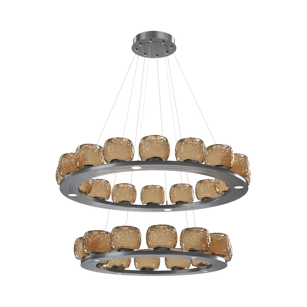 Vessel Two-Tier Ring LED Chandelier in Gunmetal/Bronze Blown Glass.