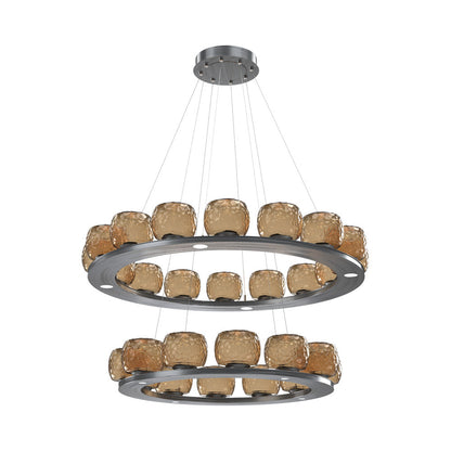 Vessel Two-Tier Ring LED Chandelier in Gunmetal/Bronze Blown Glass.