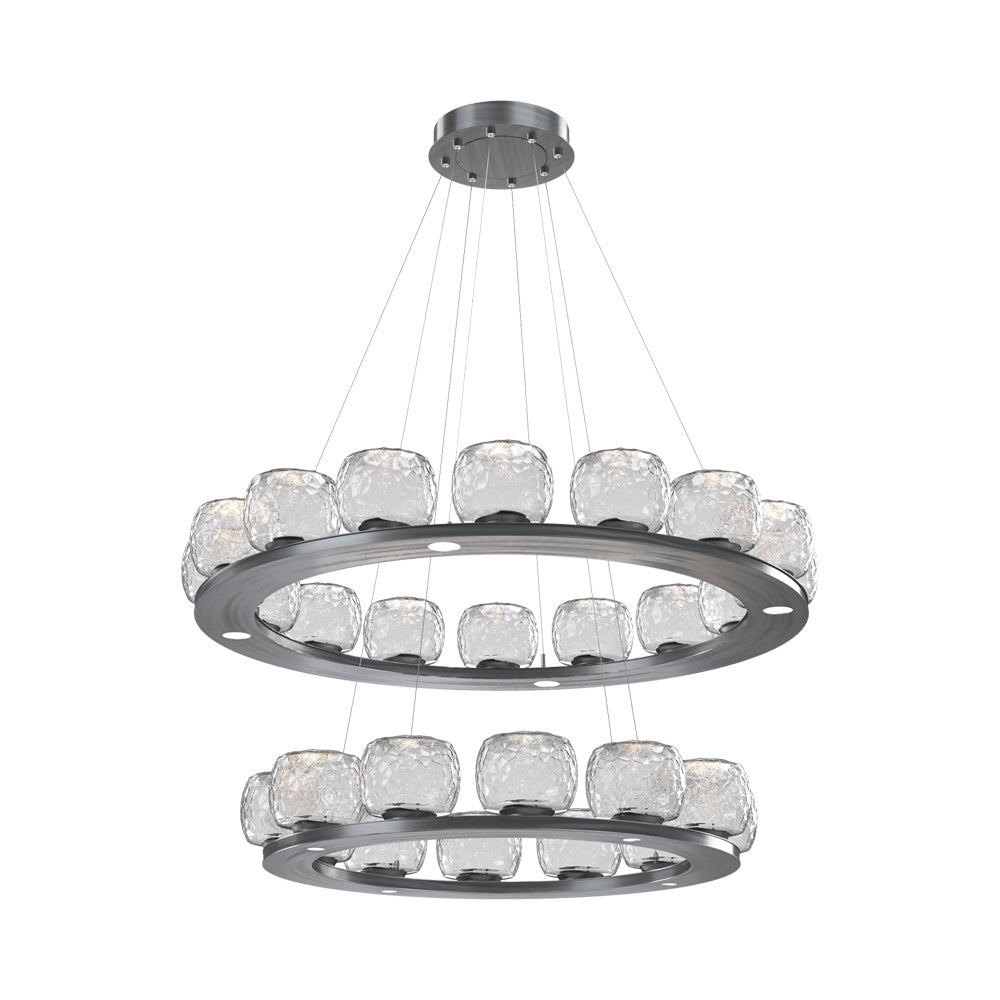 Vessel Two-Tier Ring LED Chandelier in Gunmetal/Clear Blown Glass.