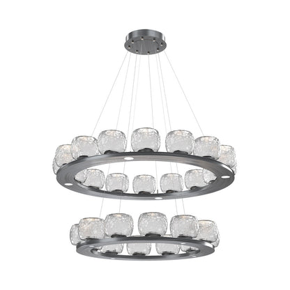 Vessel Two-Tier Ring LED Chandelier in Gunmetal/Clear Blown Glass.