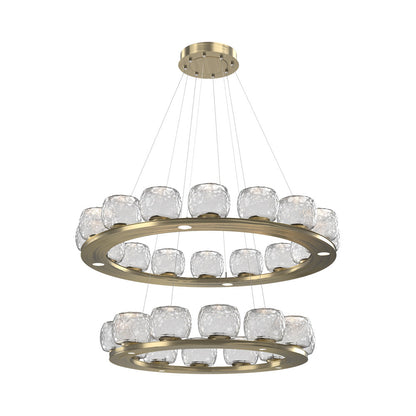 Vessel Two-Tier Ring LED Chandelier in Heritage Brass/Clear Blown Glass.