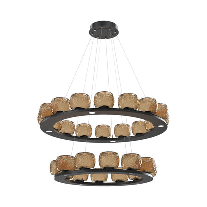 Vessel Two-Tier Ring LED Chandelier in Matte Black/Bronze Blown Glass.