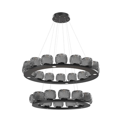 Vessel Two-Tier Ring LED Chandelier in Matte Black/Smoke Blown Glass.