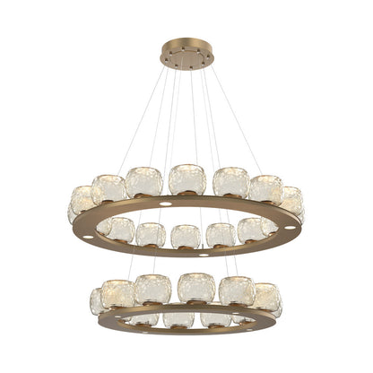 Vessel Two-Tier Ring LED Chandelier in Novel Brass/Amber Blown Glass.