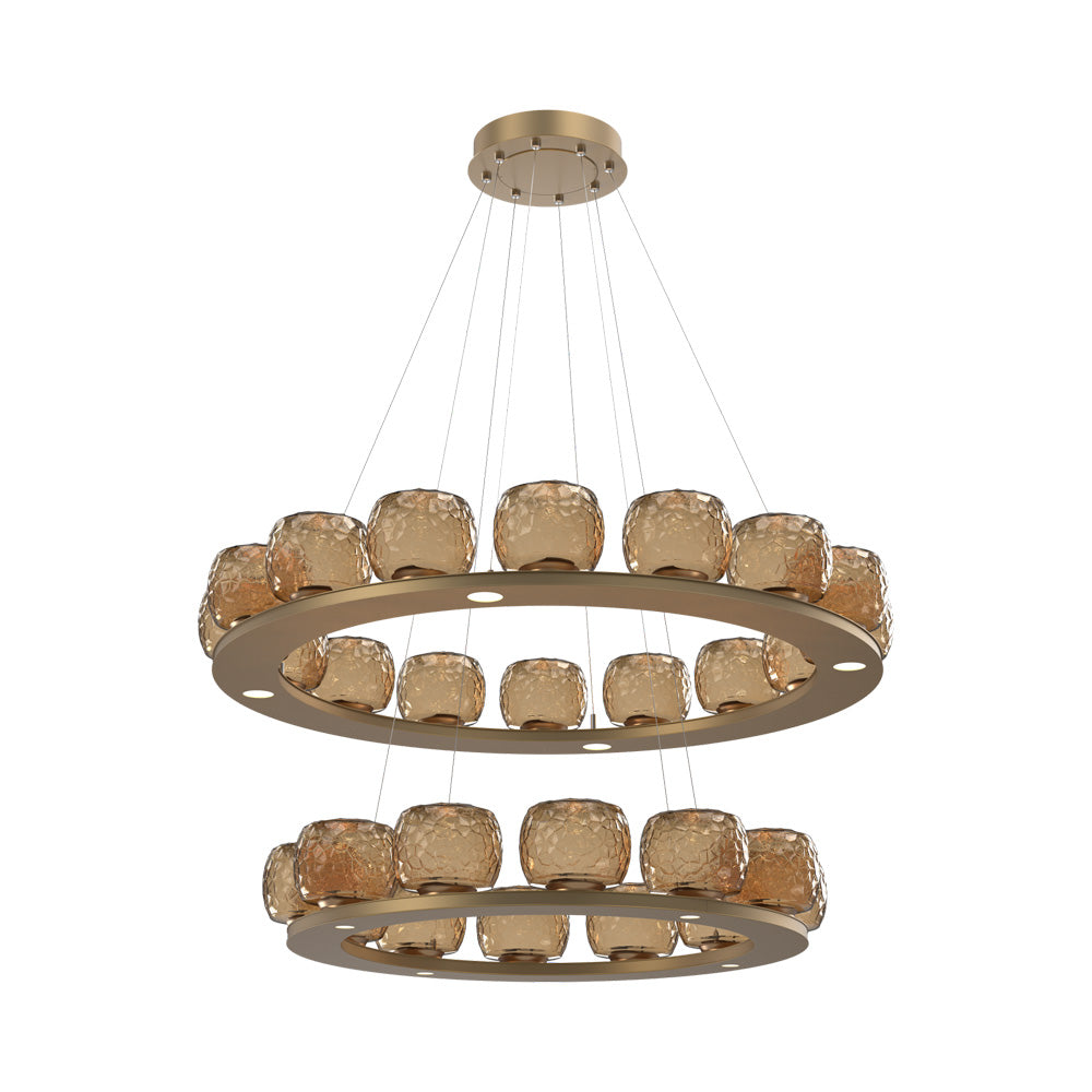 Vessel Two-Tier Ring LED Chandelier in Novel Brass/Bronze Blown Glass.