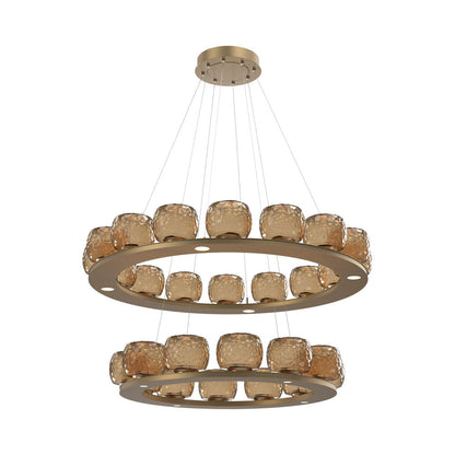 Vessel Two-Tier Ring LED Chandelier in Novel Brass/Bronze Blown Glass.