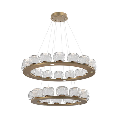 Vessel Two-Tier Ring LED Chandelier in Novel Brass/Clear Blown Glass.