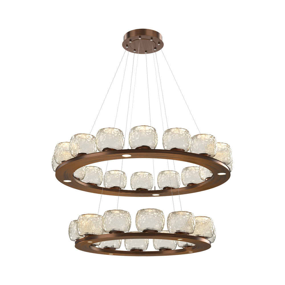 Vessel Two-Tier Ring LED Chandelier in Oil Rubbed Bronze/Amber Blown Glass.