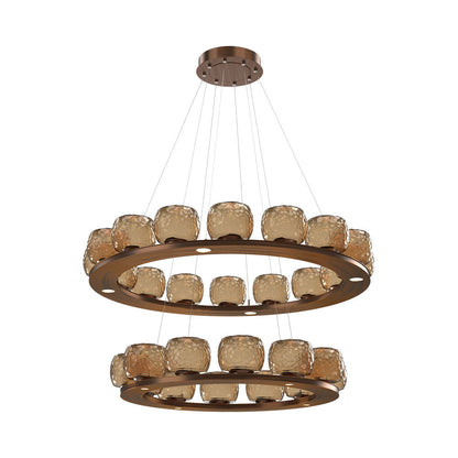 Vessel Two-Tier Ring LED Chandelier in Oil Rubbed Bronze/Bronze Blown Glass.
