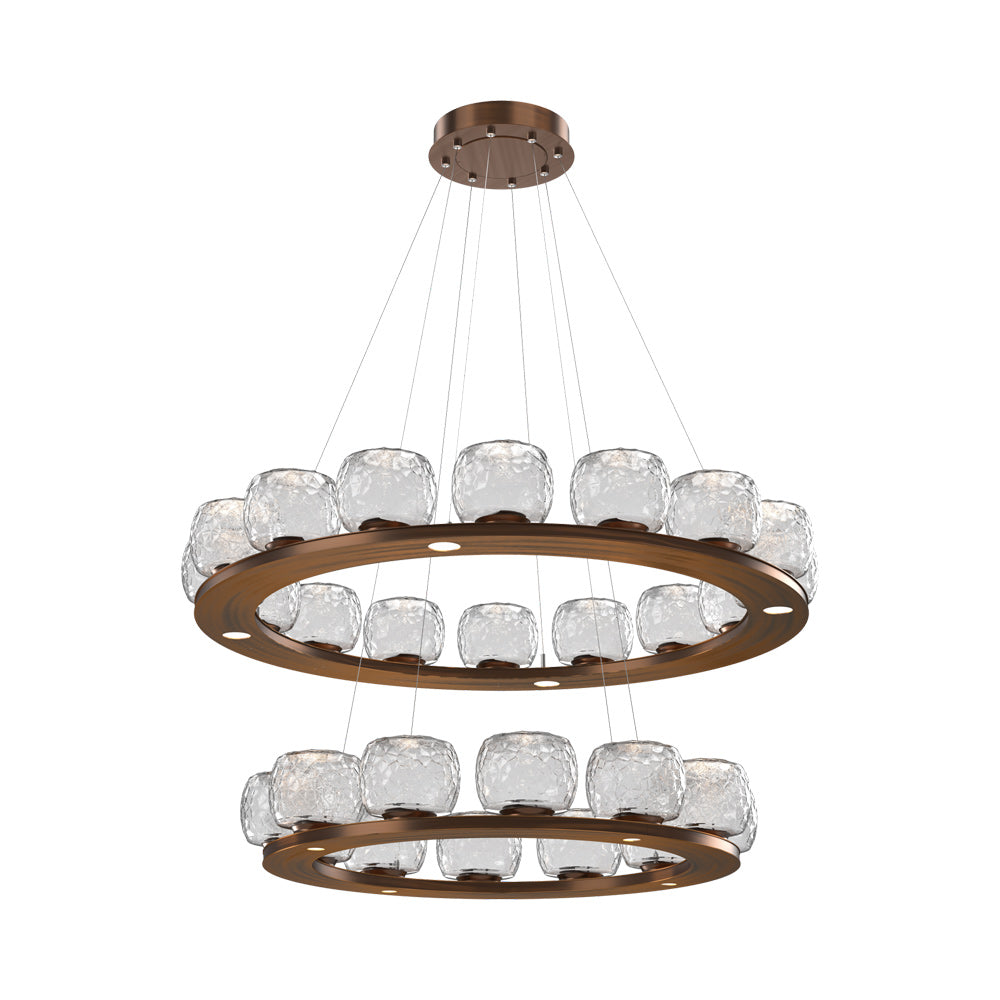 Vessel Two-Tier Ring LED Chandelier in Oil Rubbed Bronze/Clear Blown Glass.