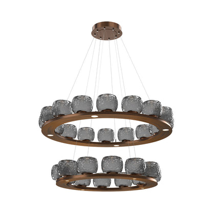 Vessel Two-Tier Ring LED Chandelier in Oil Rubbed Bronze/Smoke Blown Glass.