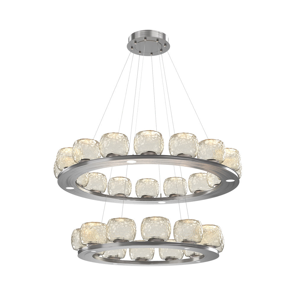 Vessel Two-Tier Ring LED Chandelier in Satin Nickel/Amber Blown Glass.