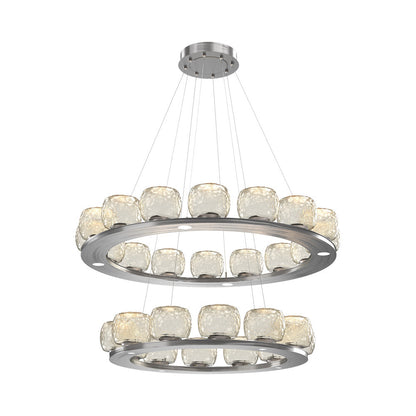 Vessel Two-Tier Ring LED Chandelier in Satin Nickel/Amber Blown Glass.