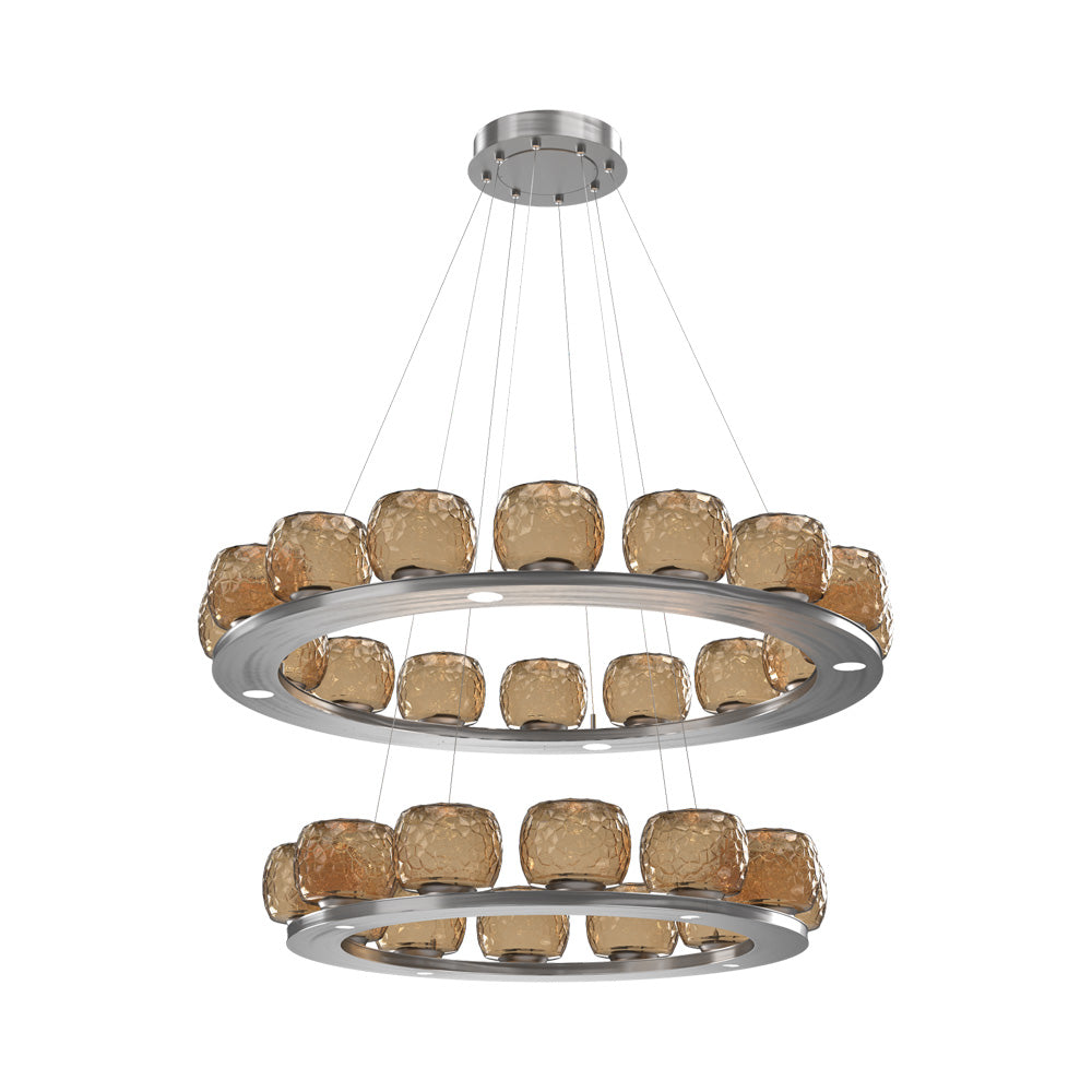 Vessel Two-Tier Ring LED Chandelier in Satin Nickel/Bronze Blown Glass.