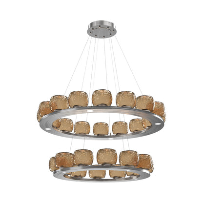 Vessel Two-Tier Ring LED Chandelier in Satin Nickel/Bronze Blown Glass.
