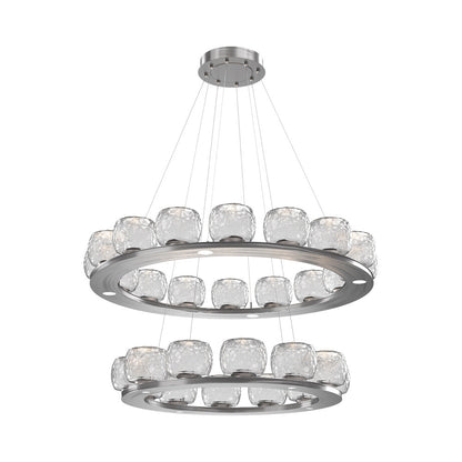 Vessel Two-Tier Ring LED Chandelier in Satin Nickel/Clear Blown Glass.