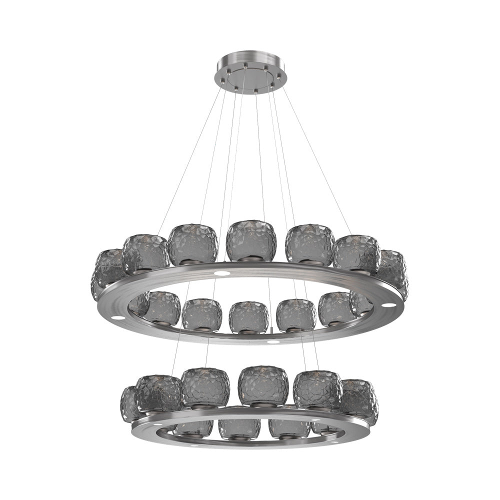 Vessel Two-Tier Ring LED Chandelier in Satin Nickel/Smoke Blown Glass.