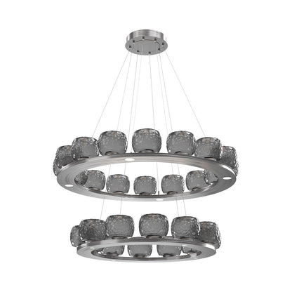 Vessel Two-Tier Ring LED Chandelier in Satin Nickel/Smoke Blown Glass.