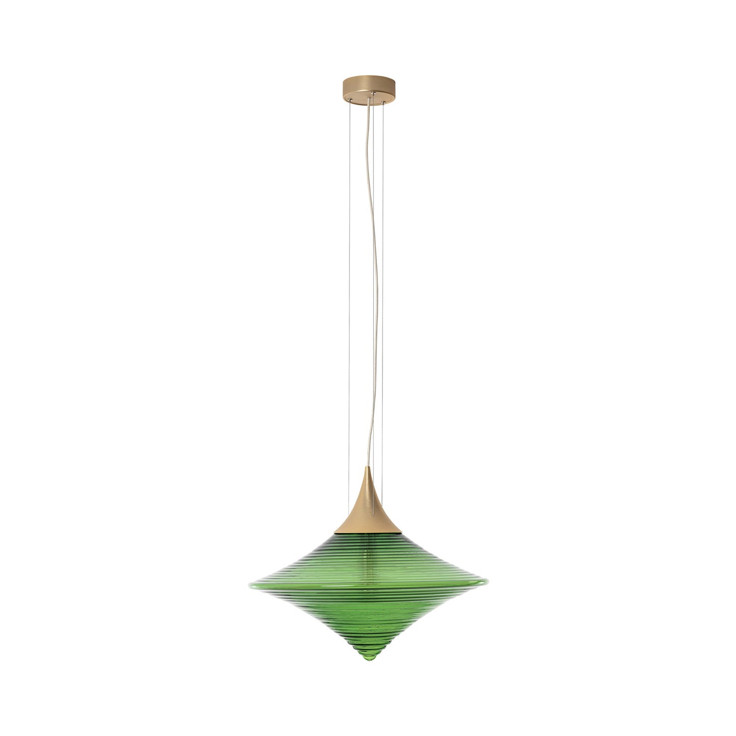 Disca Pendant Light in Brushed Gold/Green Glass (Large).