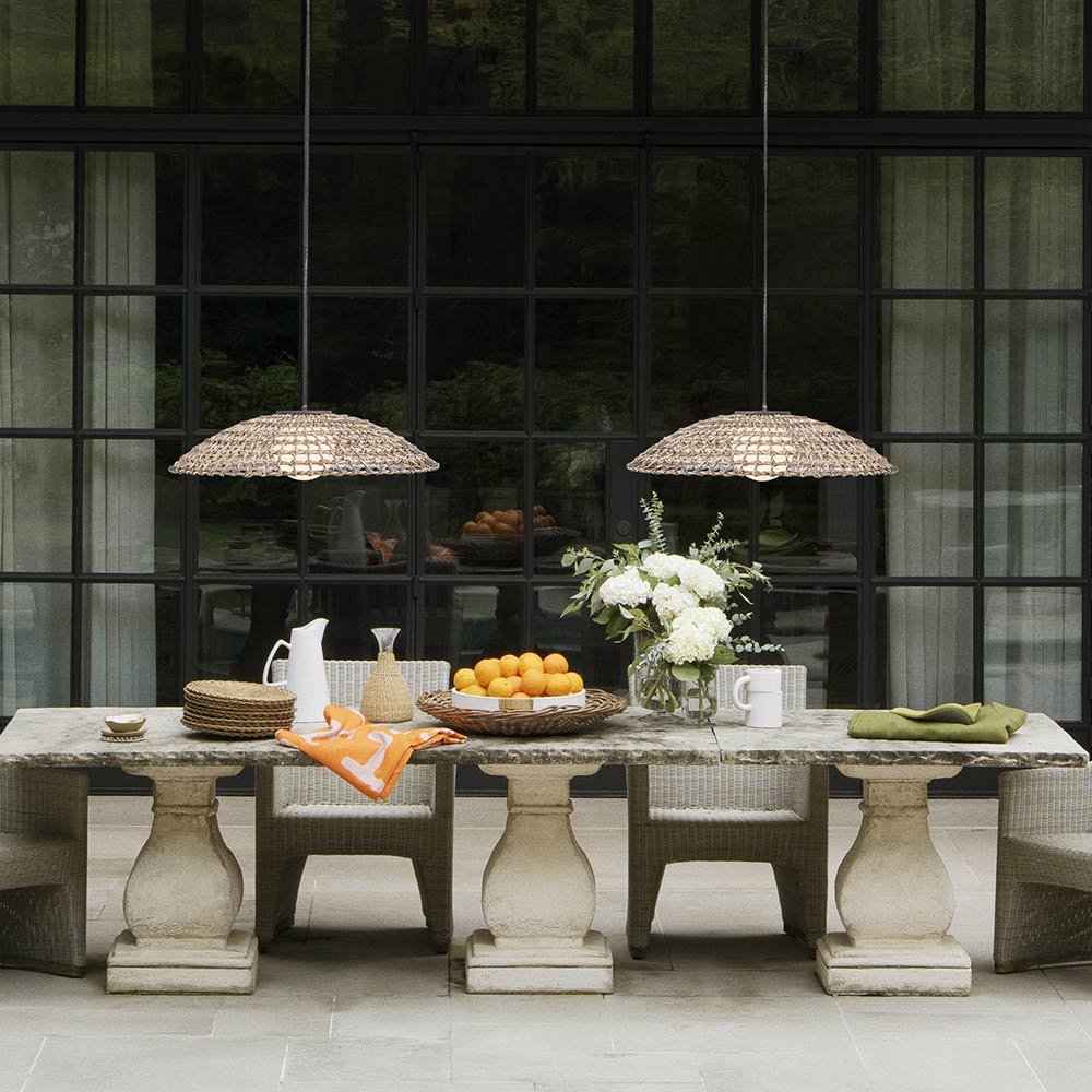 Arlen Outdoor Disc Pendant Light in Outside Area.
