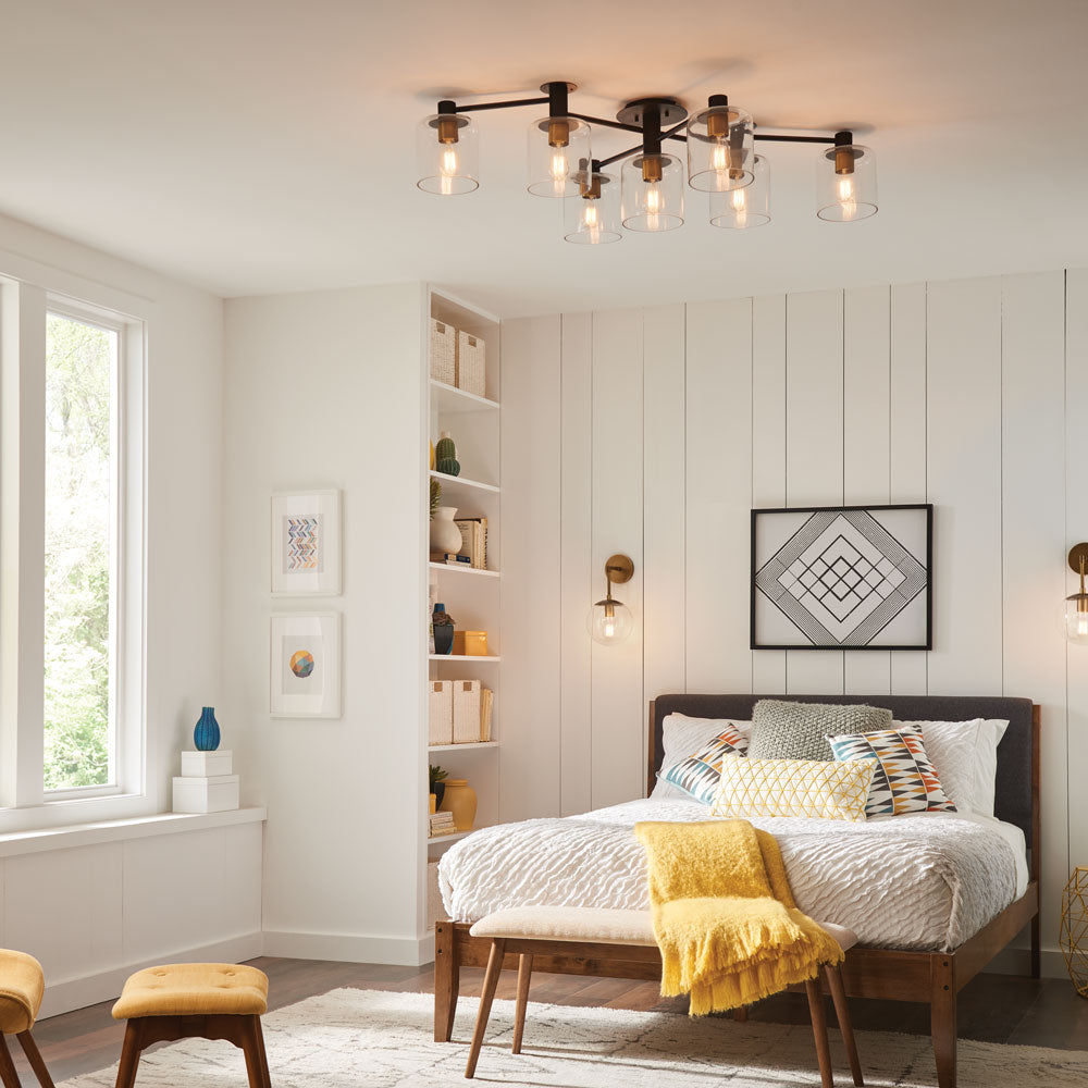 Axel Semi Flush Mount Ceiling Light in bedroom.