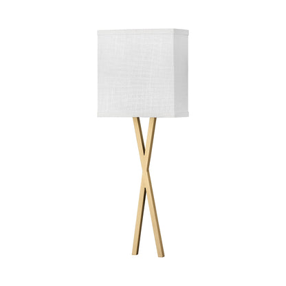Axis LED Wall Light in Heritage Brass/Off-White Linen.