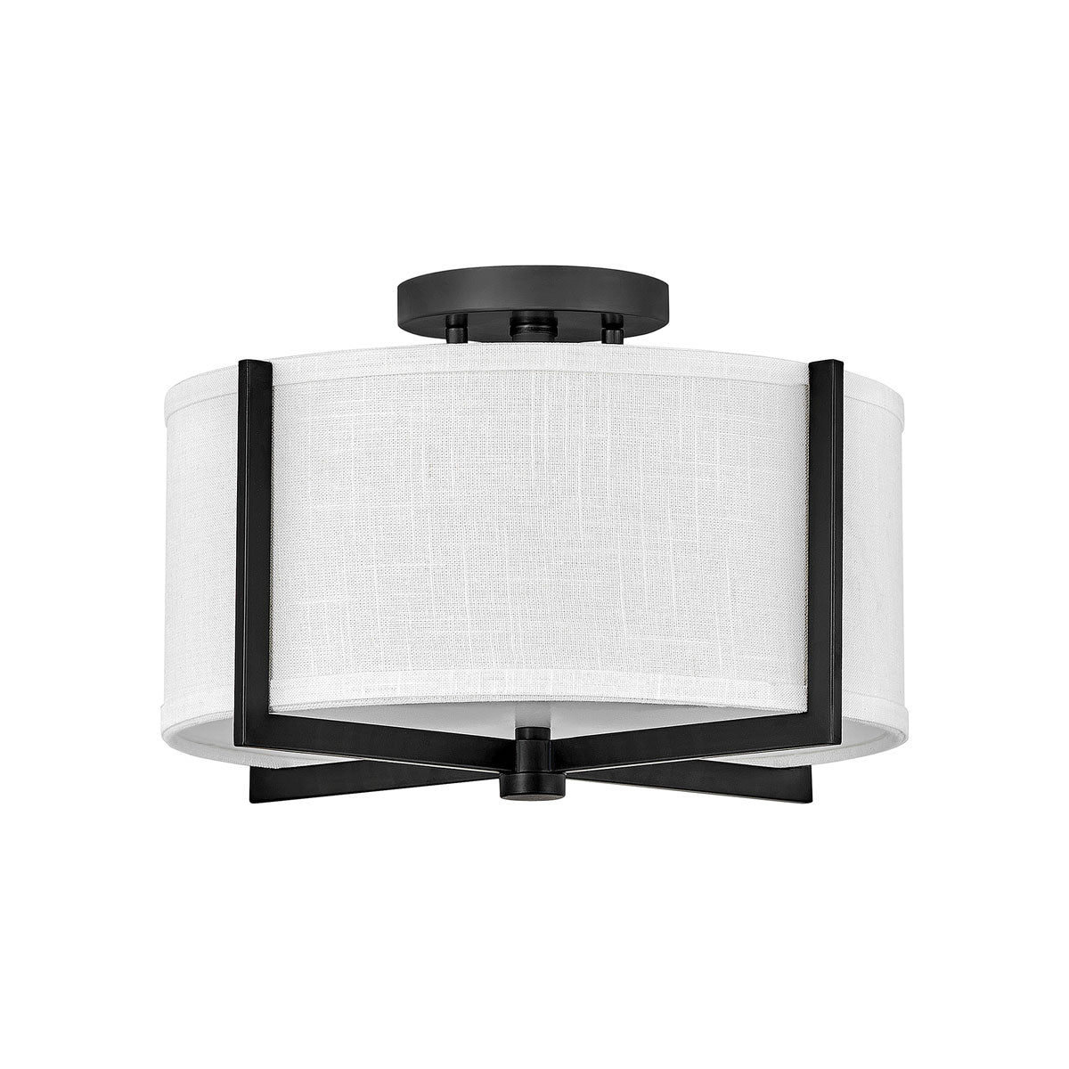 Axis Semi Flush Mount Ceiling Light in Black/Off-White Linen (14.5-Inch).