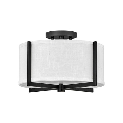 Axis Semi Flush Mount Ceiling Light in Black/Off-White Linen (14.5-Inch).