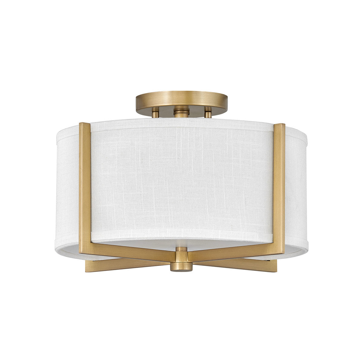 Axis Semi Flush Mount Ceiling Light in Heritage Brass/Off-White Linen (14.5-Inch).