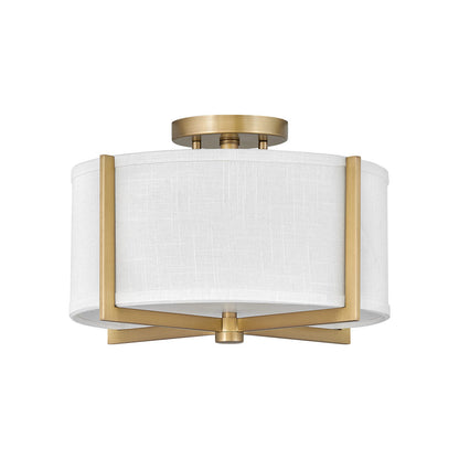 Axis Semi Flush Mount Ceiling Light in Heritage Brass/Off-White Linen (14.5-Inch).
