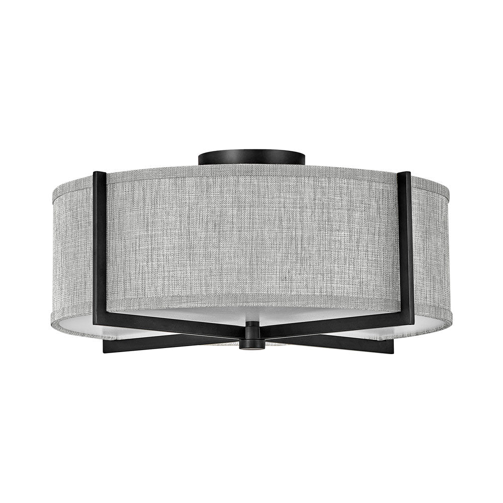 Axis Semi Flush Mount Ceiling Light in Black/Heathered Gray Linen (19.5-Inch).