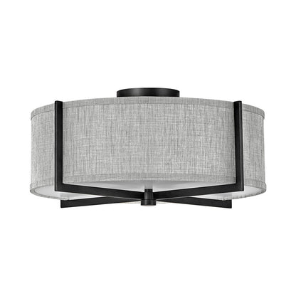 Axis Semi Flush Mount Ceiling Light in Black/Heathered Gray Linen (19.5-Inch).