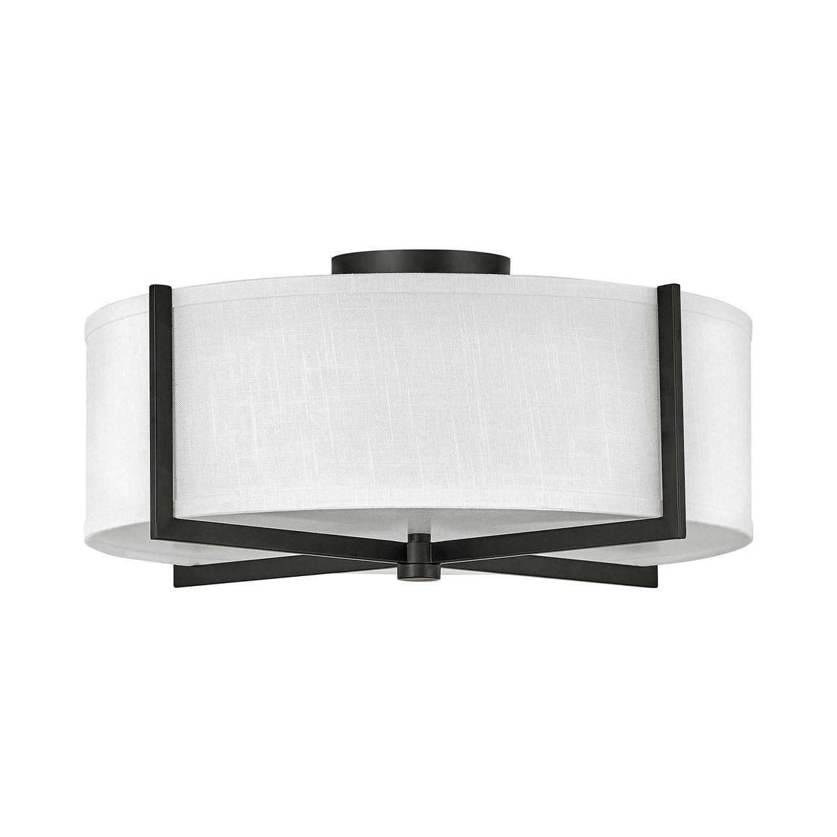 Axis Semi Flush Mount Ceiling Light in Black/Off-White Linen (19.5-Inch).