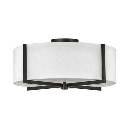 Axis Semi Flush Mount Ceiling Light in Black/Off-White Linen (19.5-Inch).