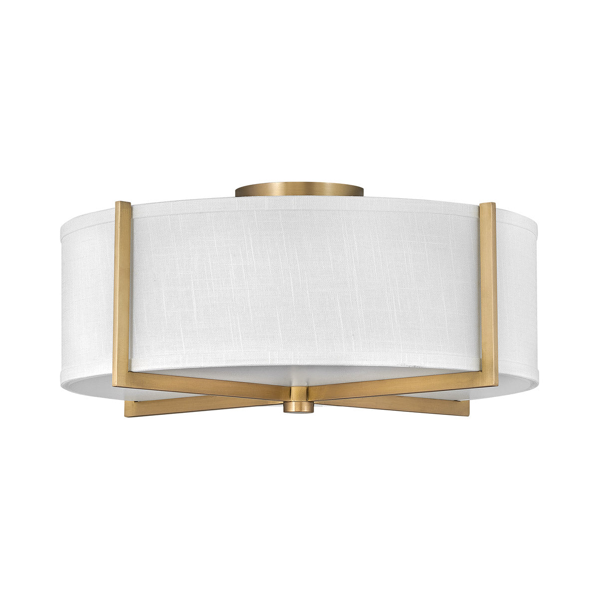 Axis Semi Flush Mount Ceiling Light in Heritage Brass/Off-White Linen (19.5-Inch).