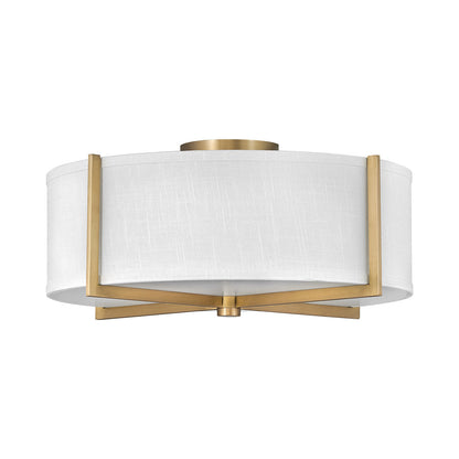 Axis Semi Flush Mount Ceiling Light in Heritage Brass/Off-White Linen (19.5-Inch).
