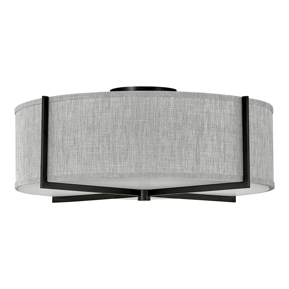 Axis Semi Flush Mount Ceiling Light in Black/Heathered Gray Linen (25.5-Inch).